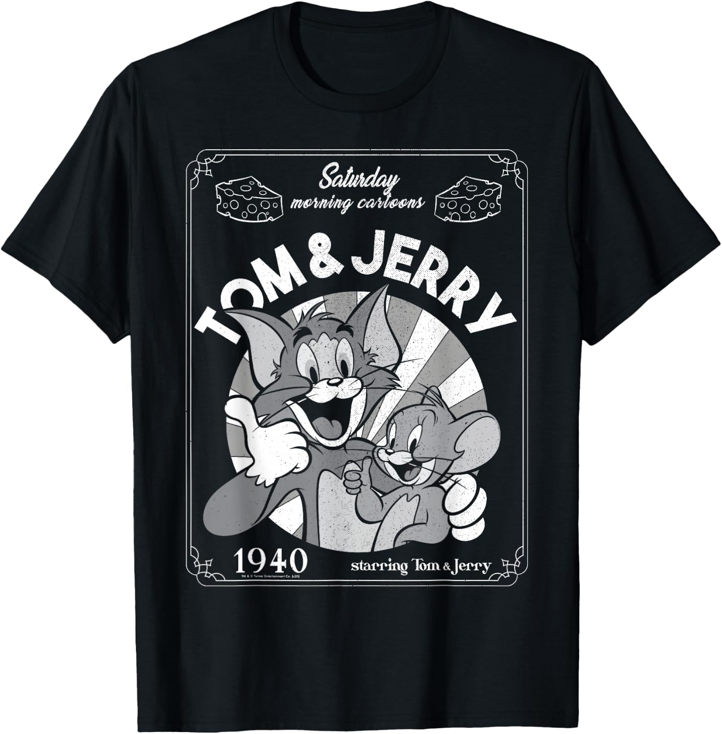 Tom And Jerry Saturday Morning Cartoons 1940 Portrait T-Shirt - T-Shirt | Black