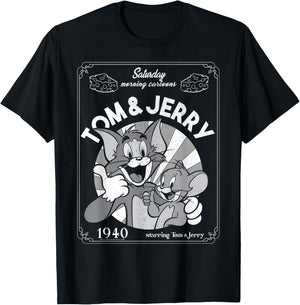 Tom And Jerry Saturday Morning Cartoons 1940 Portrait T-Shirt - T-Shirt | Black