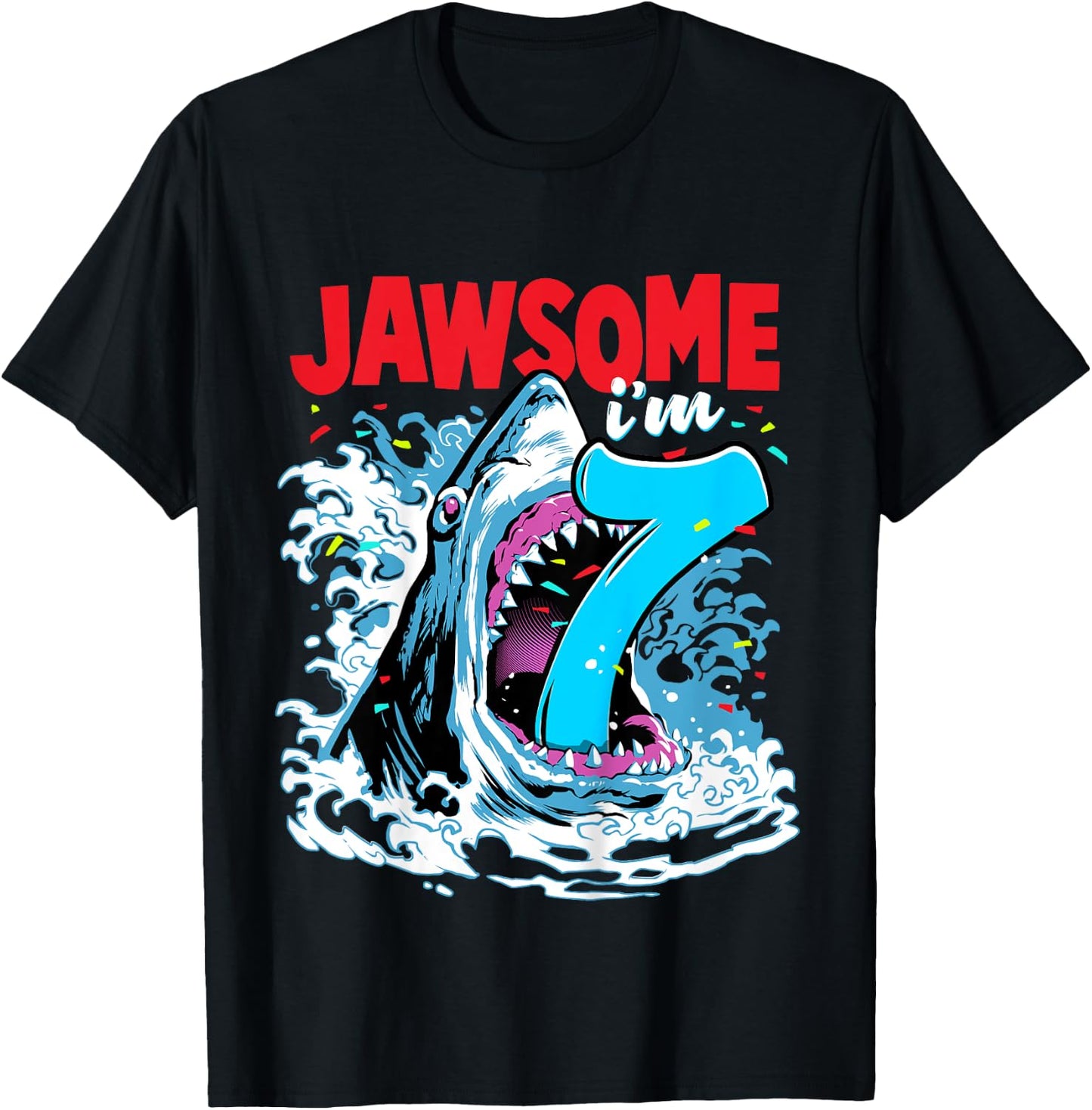 7th Birthday Shirt Shark Birthday Party Gifts for Kids 7 yr T-Shirt - T-Shirt | Black
