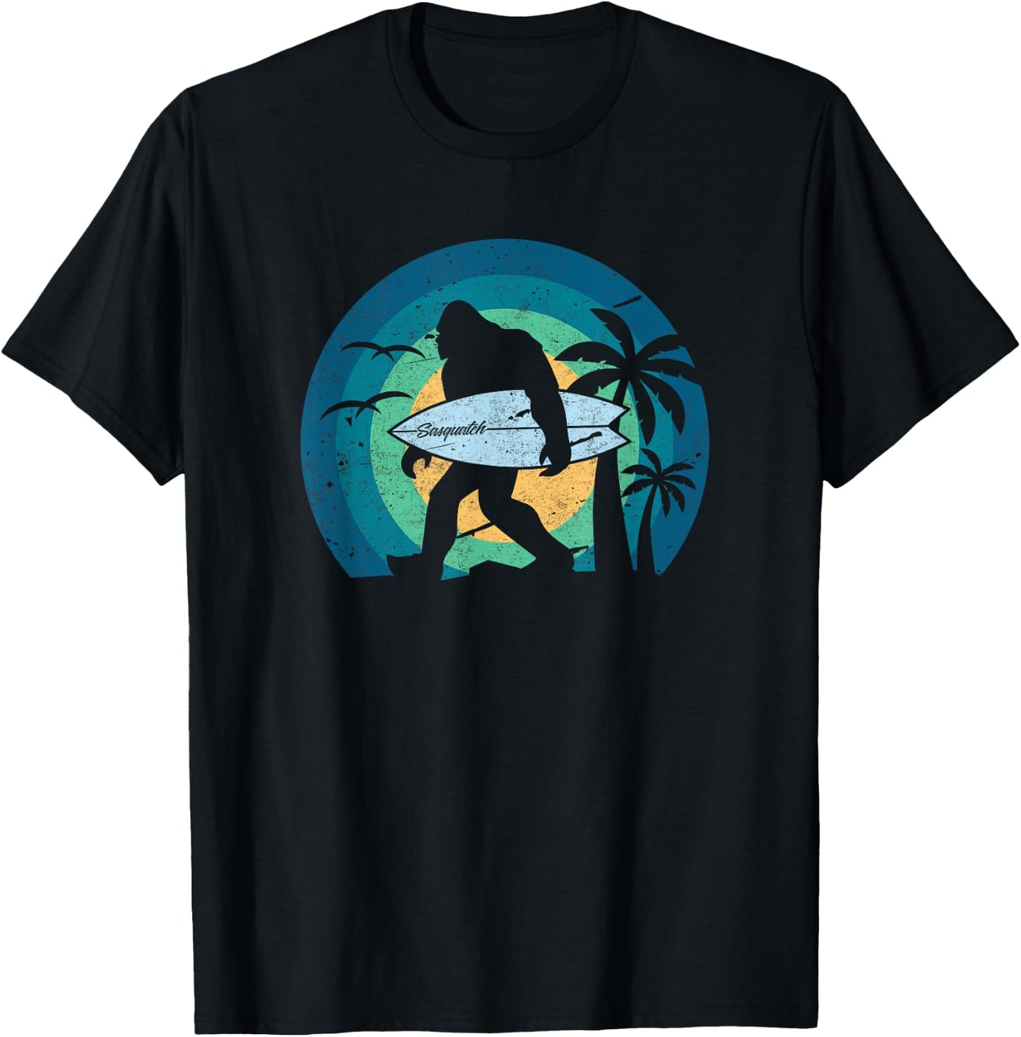 Bigfoot Surfing Shirt Funny Sasquatch Yeti Surf Men Kids T-Shirt - T-Shirt | Black