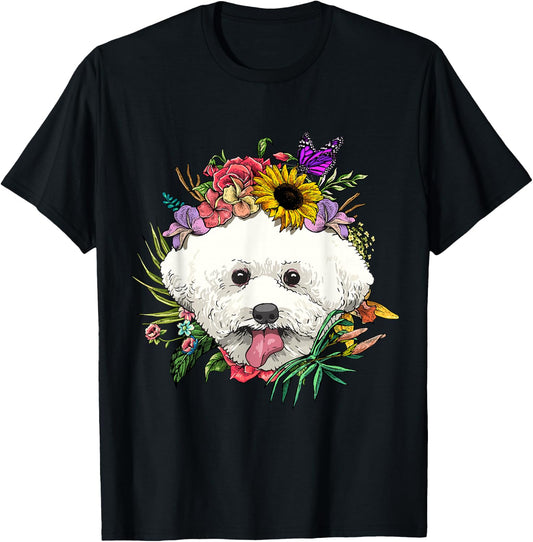 Floral Bichon Frise Dog Spring Nature Dog Lovers T-Shirt - T-Shirt | Black