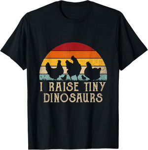 I Raise Tiny Dinosaurs Retro Funny Chicken Raiser T-Shirt - T-Shirt | Black