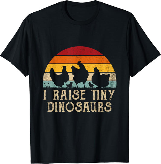 I Raise Tiny Dinosaurs Retro Funny Chicken Raiser T-Shirt - T-Shirt | Black