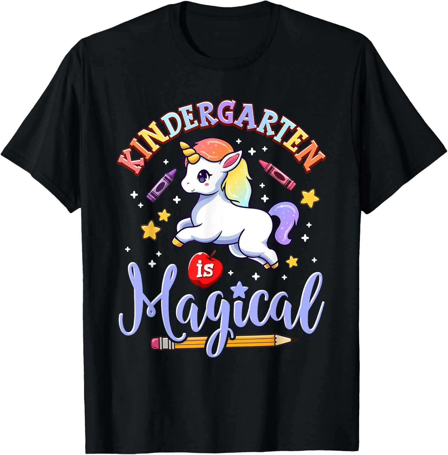 Cute Unicorn Kindergarten Is Magical Teacher Women Girl T-Shirt - T-Shirt | Black