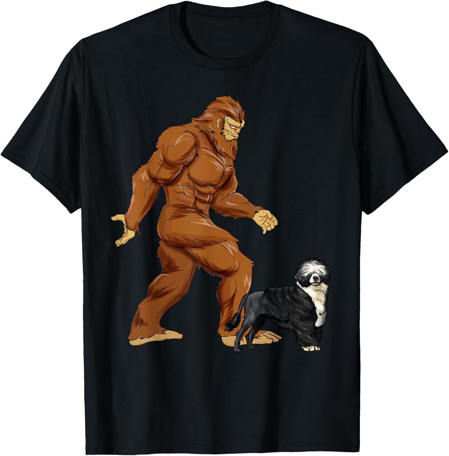 Funny Bigfoot Walking Portuguese Water Dog Sasquatch Dog Women Kids T-Shirt - T-Shirt | Black