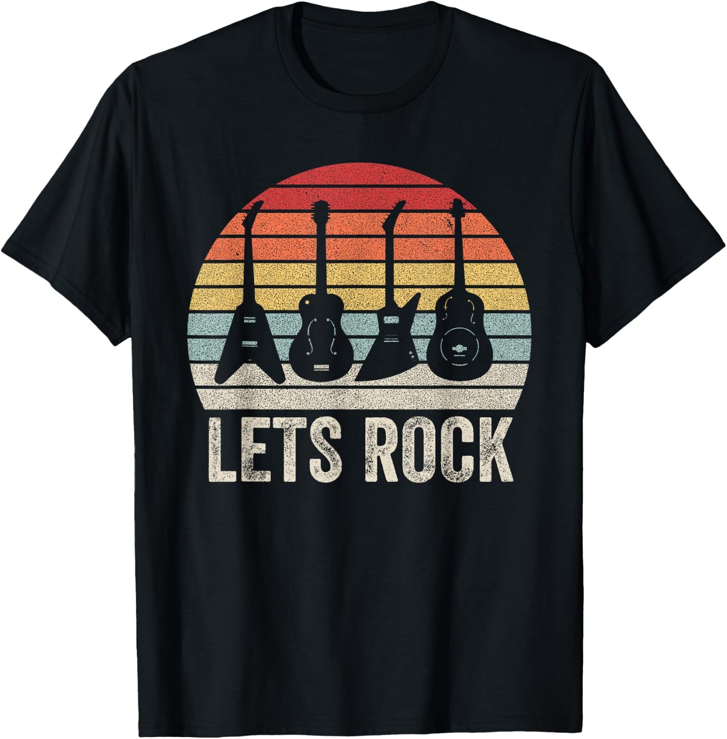 Vintage Retro Lets Rock Rock and Roll Guitar Music T-Shirt - T-Shirt | Black