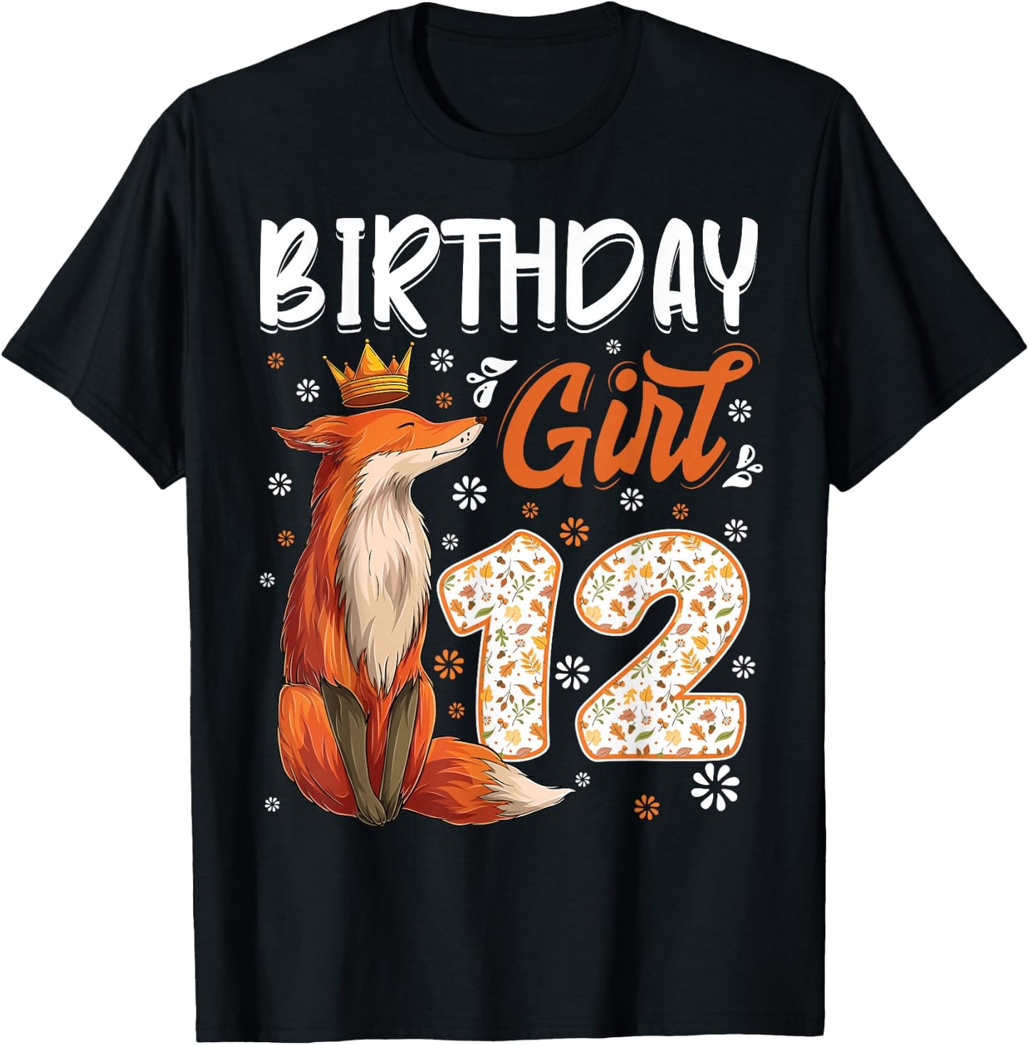 Fox Animal Lovers 12th Birthday Girl Fox B-day 12 year old T-Shirt - T-Shirt | Black