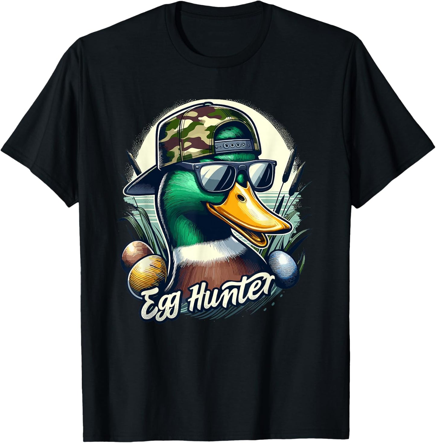 Easter Mallard Duck The Hunt Is On Easter Camo Duck Egg Hunt T-Shirt - T-Shirt | Black