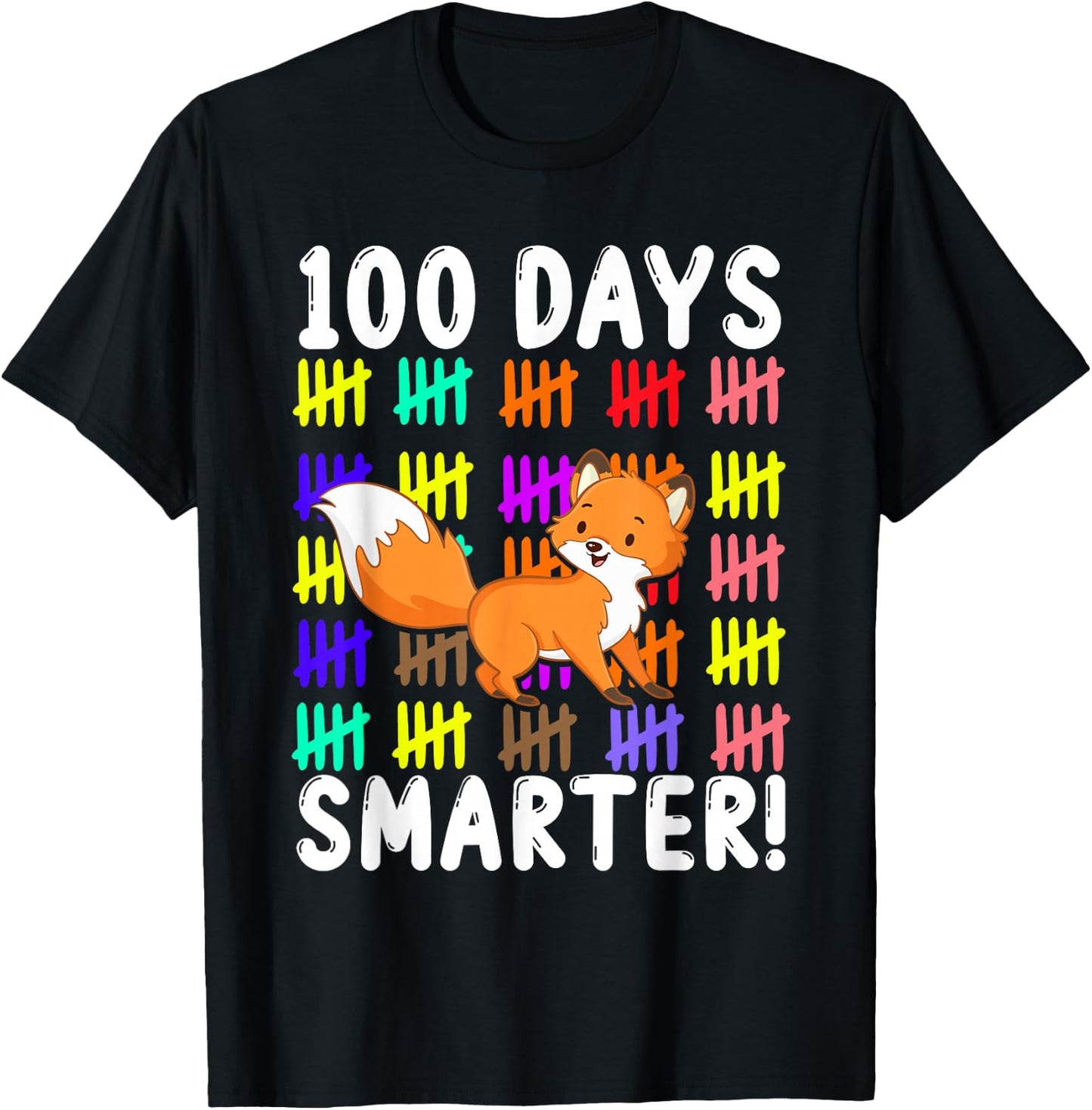 Zoo Animal Cute Fox Student Kids Gift 100 Days Of School T-Shirt - T-Shirt | Black