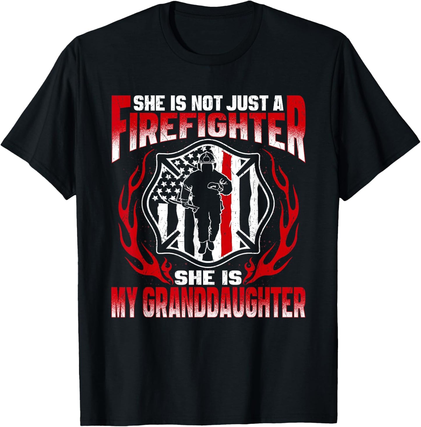 My Granddaughter Is Firefighter Hero Proud Fire Grandparent T-Shirt - T-Shirt | Black