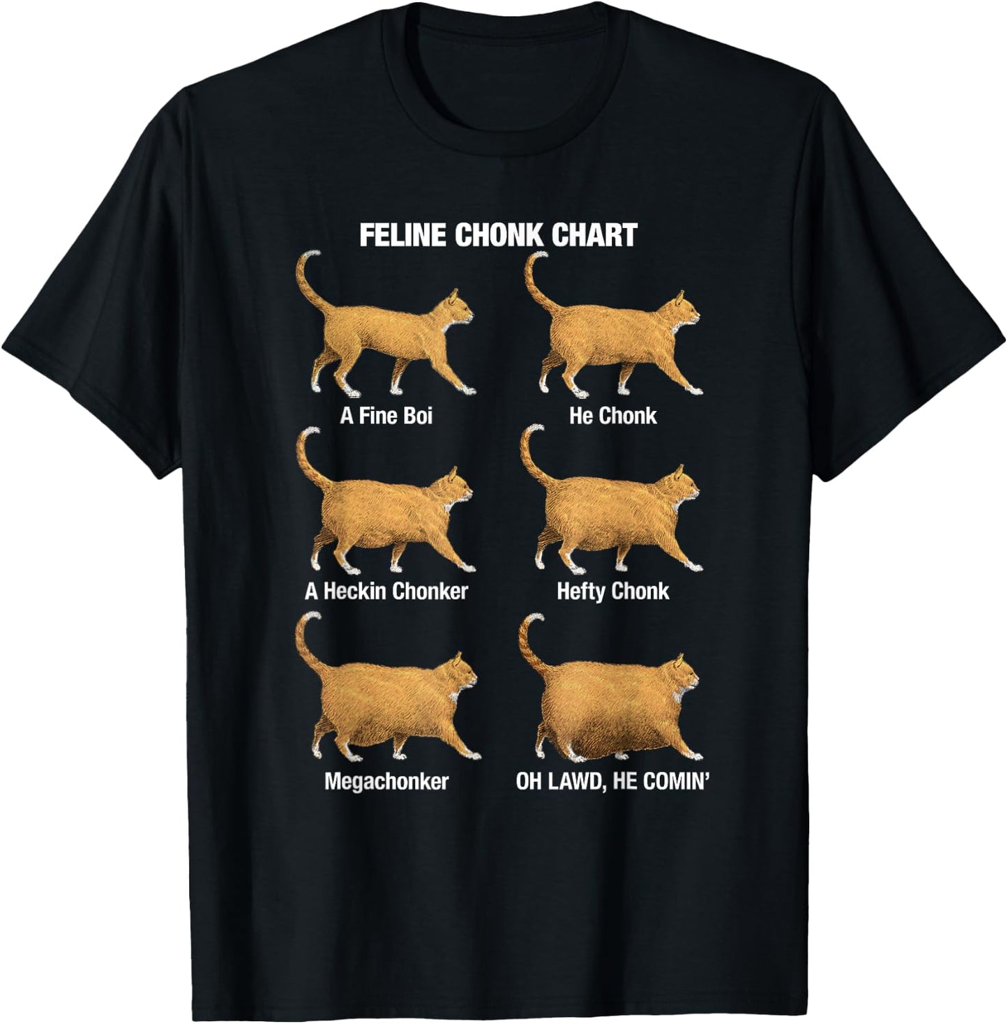 Feline Chonk Cat Chart, Funny Cat Meme, Oh Lawd He Comin T-Shirt - T-Shirt | Black