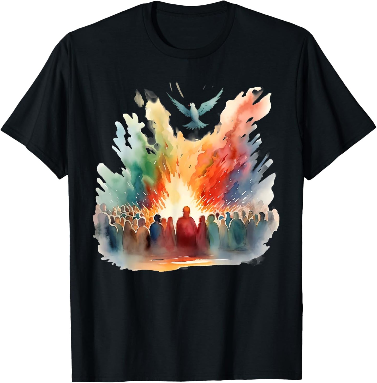 Pentecost Doves Tongues Fire Flame Holy Spirit Catholic T-Shirt - T-Shirt | Black