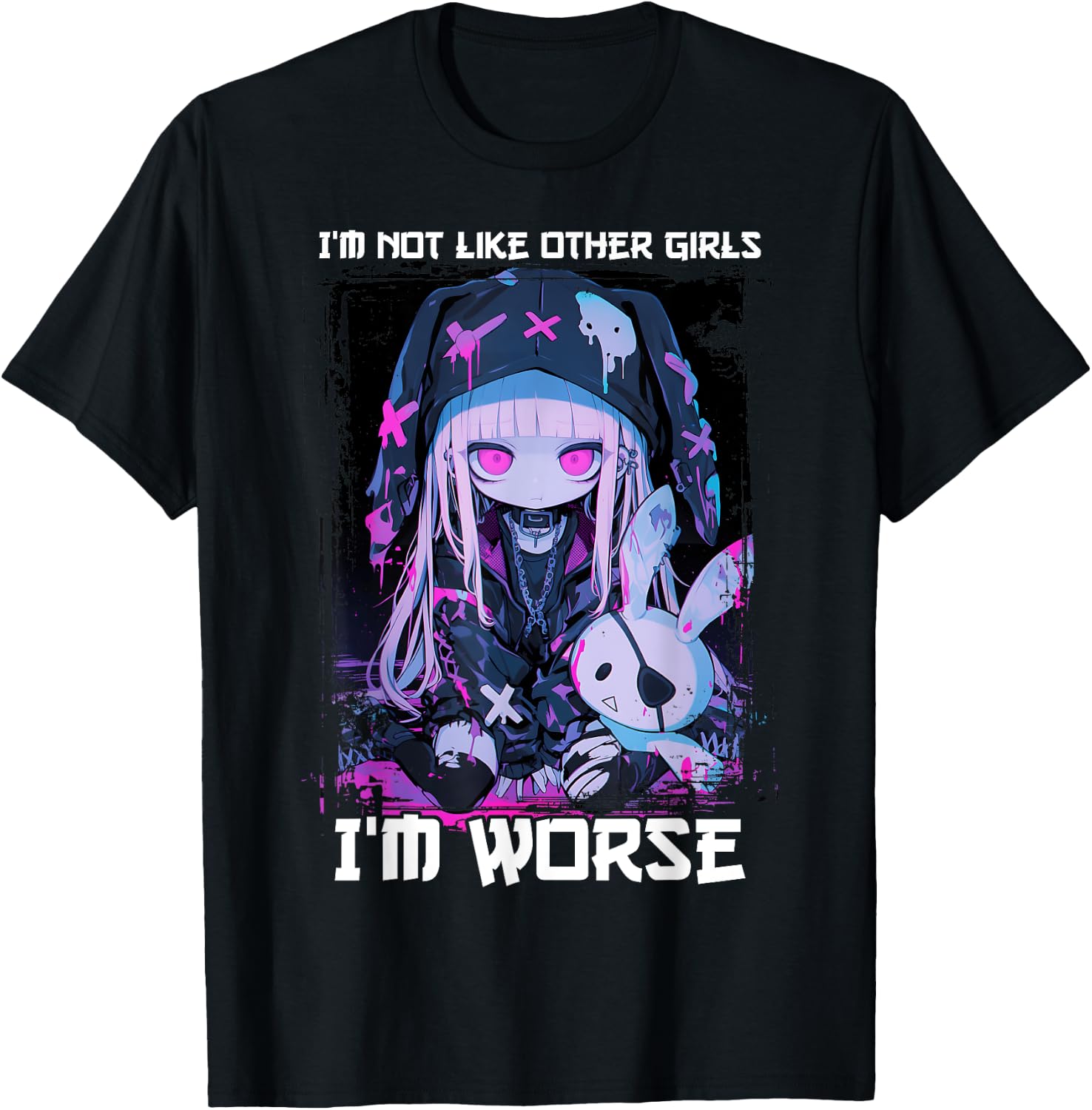 I'm Not Like Other Girls I'm Worse Goth Bunny Anime Girl T-Shirt - T-Shirt | Black