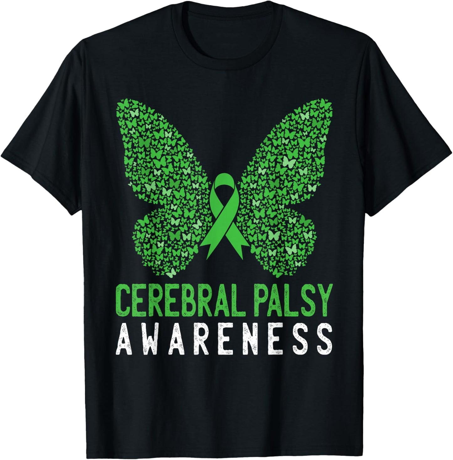 Butterfly Cerebral Palsy Awareness CP Green Ribbon Support T-Shirt - T-Shirt | Black