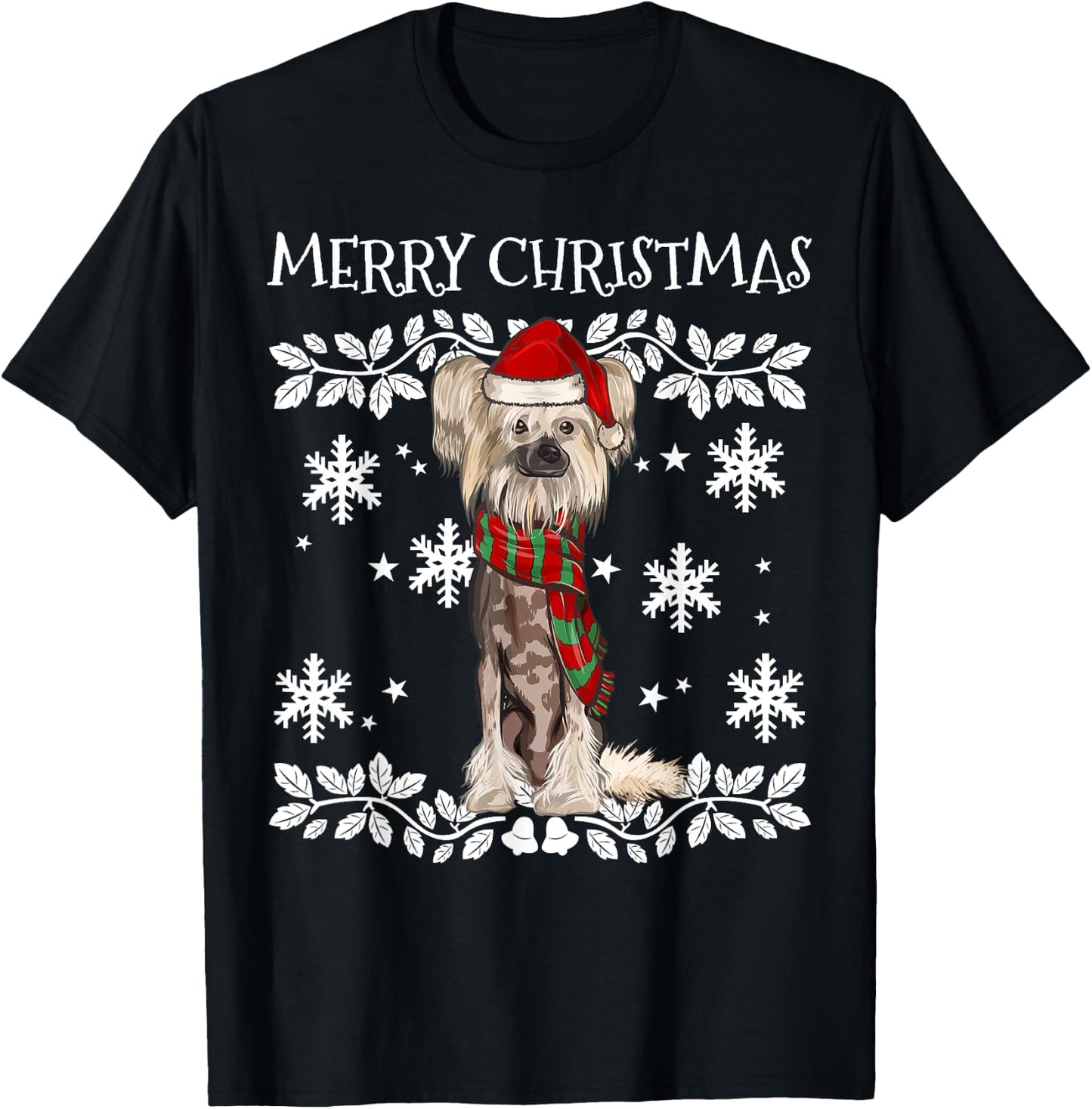 Merry Christmas Ornament Chinese Crested Xmas Santa T-Shirt - T-Shirt | Black