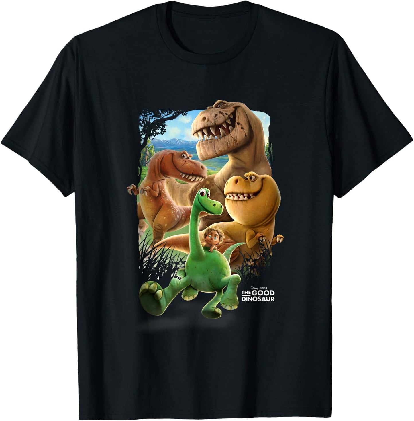 Disney Pixar The Good Dinosaur Main Characters Chest Poster T-Shirt - T-Shirt | Black