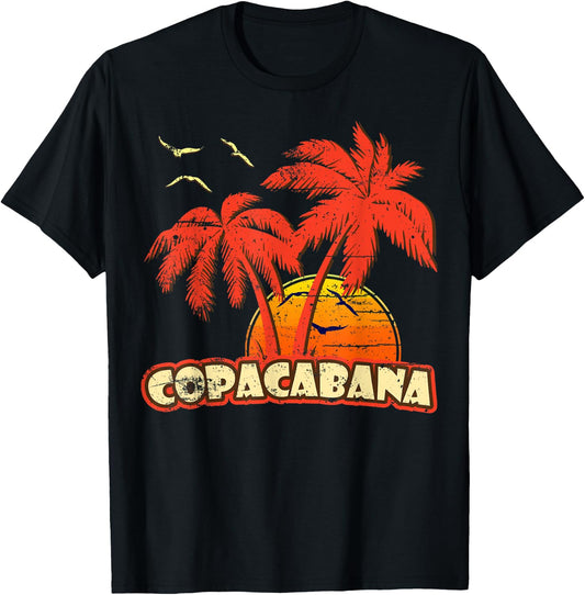 Copacabana Summer Palm Trees 80s Beach Sunset Men Women Kids T-Shirt - T-Shirt | Black