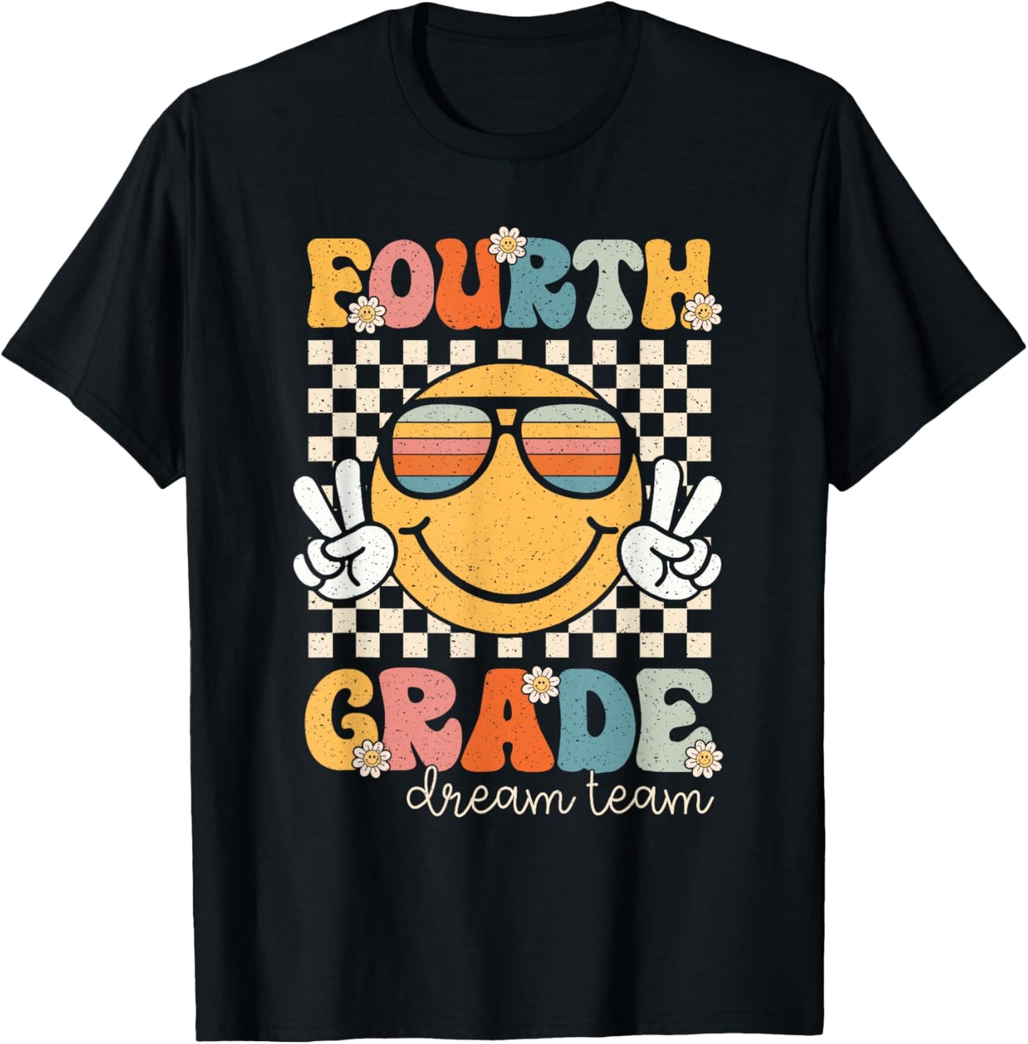 Fourth Grade Dream Team Smile Retro Back To School 4th Grade T-Shirt - T-Shirt | Black