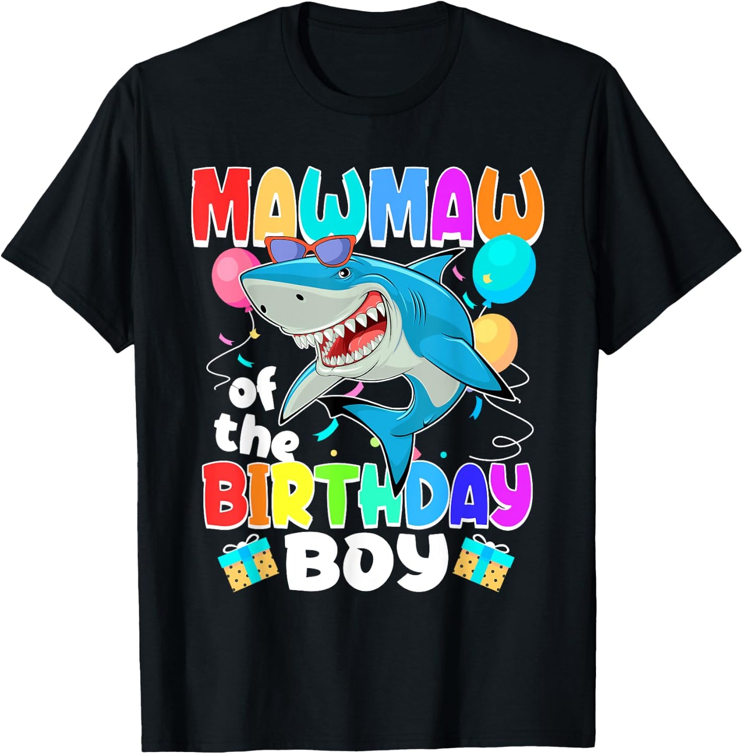 Mawmaw of the Birthday Boy Family Matching Party Shark T-Shirt - T-Shirt | Black