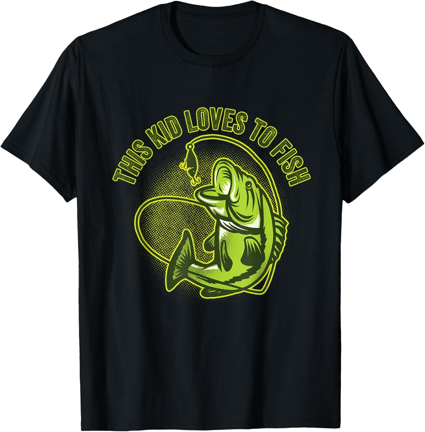 This Kid Loves To Fish Heart Fishing Gift T-Shirt - T-Shirt | Black