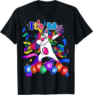 Kids Adult Its My Birthday Girl Dabbing Unicorn Party Outfit T-Shirt - T-Shirt | Black