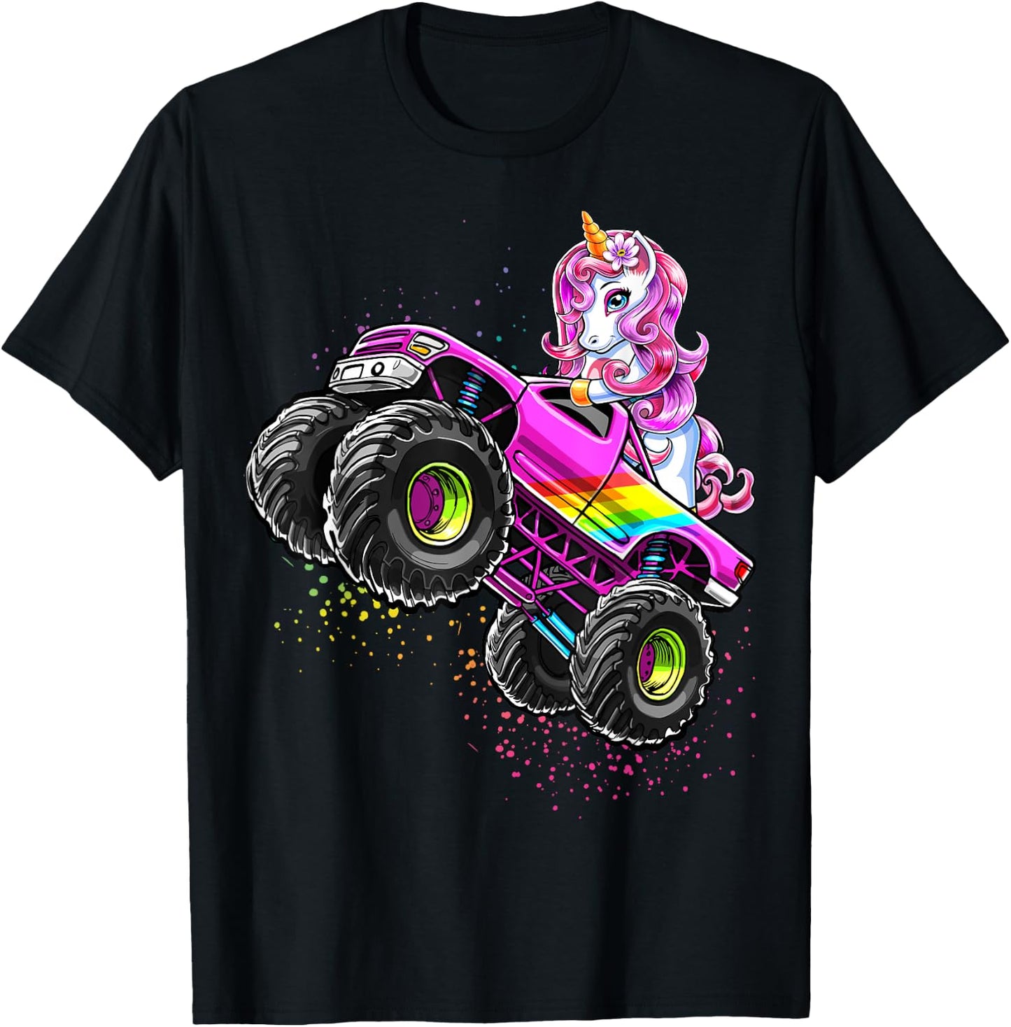 Monster Truck Unicorn Birthday Party Monster Truck Girl Gift T-Shirt - T-Shirt | Black