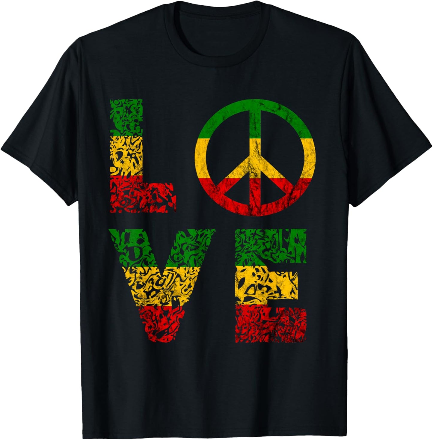 Reggae Peace Love Hippie Rasta Reggae Music Jamaica T-Shirt - T-Shirt | Black
