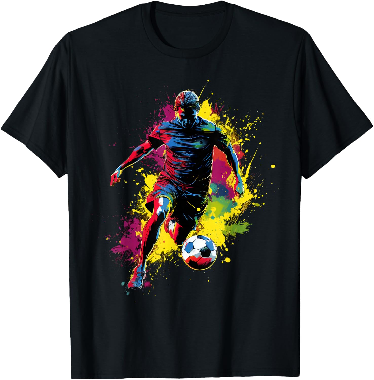 Colorful Soccer player Boy on Soccer T-Shirt - T-Shirt | Black