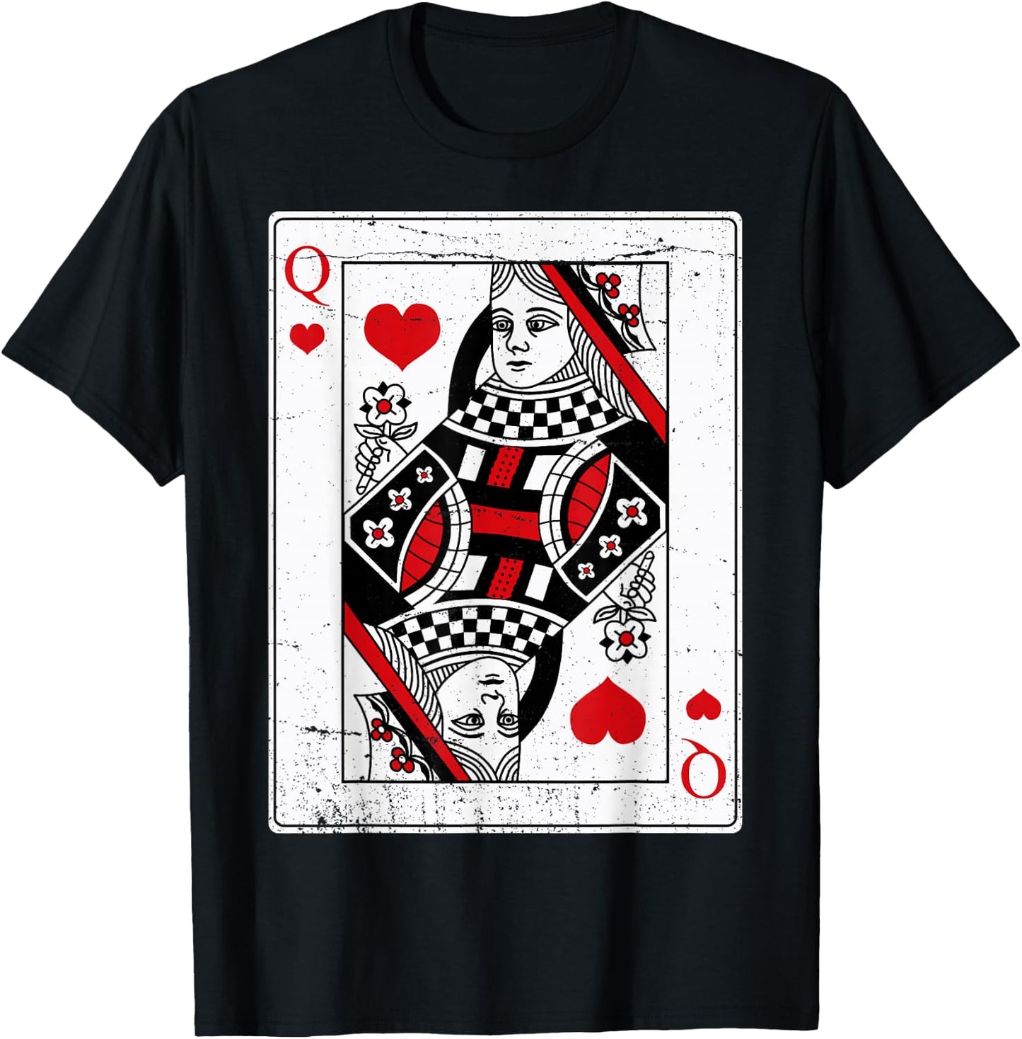 Queen Of Hearts Classic Card Game Icon Valentine Graphic T-Shirt - T-Shirt | Black