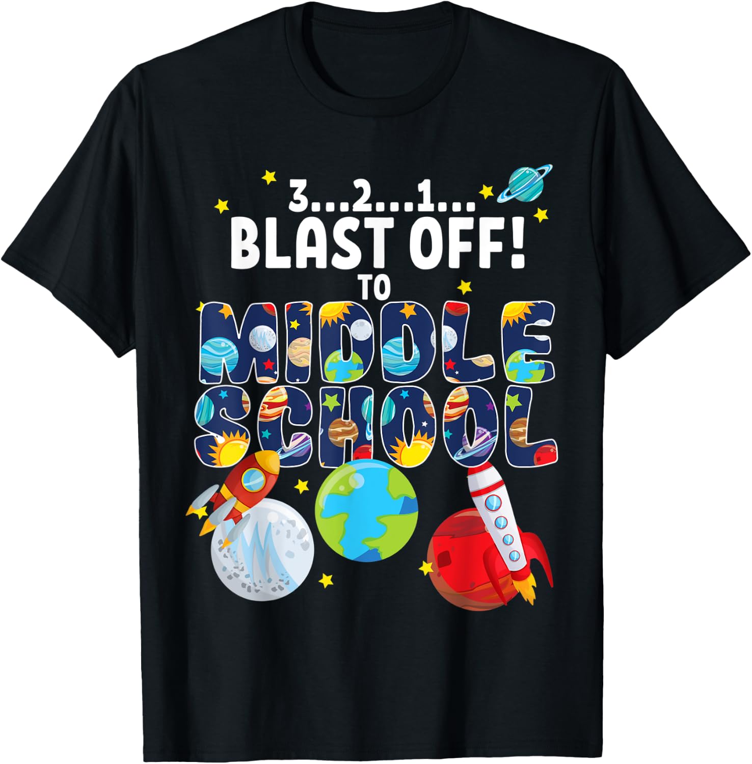 Outer Space 321 Blast Off To Middle School Graduation Party T-Shirt - T-Shirt | Black