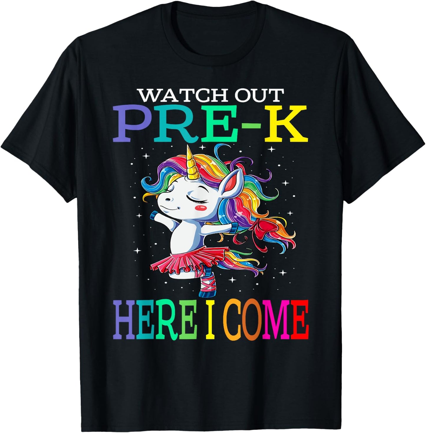 Watch Out Pre-K Here I Come Unicorn Back To School T-Shirt - T-Shirt | Black