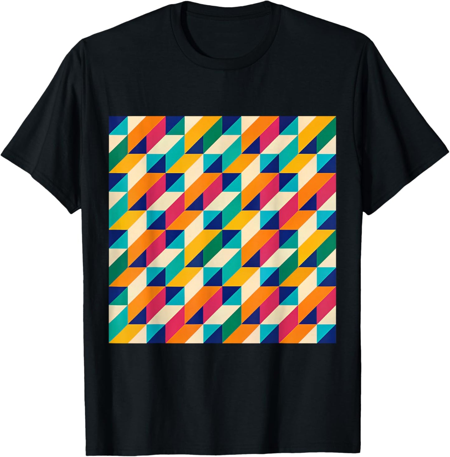 Geometric Triangle Retro Pattern Multicolor Optical Illusion T-Shirt - T-Shirt | Black