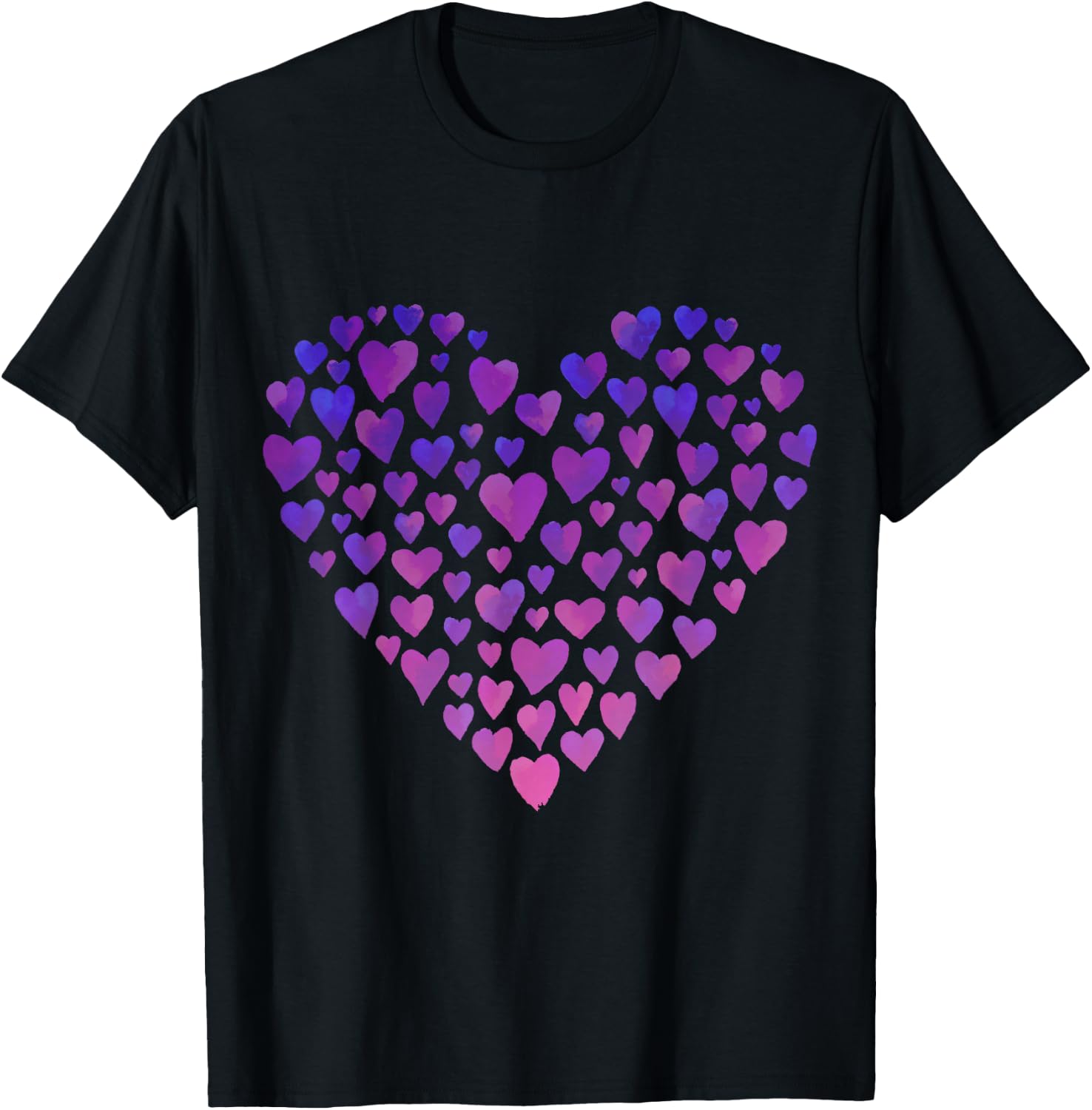 Purple and Pink Ombre Hearts T-Shirt - T-Shirt | Black