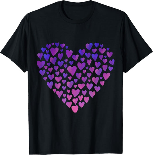 Purple and Pink Ombre Hearts T-Shirt - T-Shirt | Black