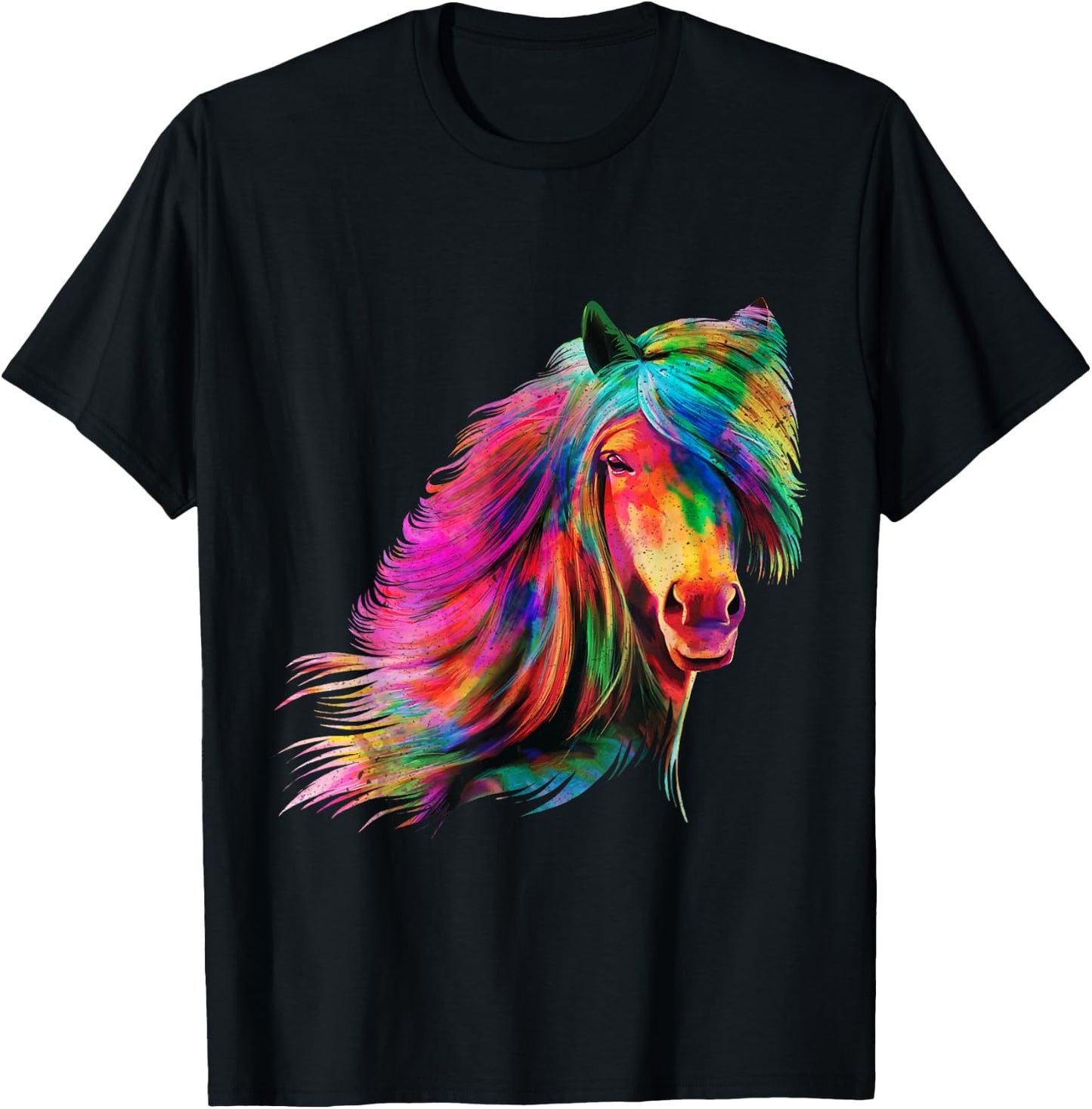 Horse Rainbow Watercolour Artistic Horse Design T-Shirt - T-Shirt | Black