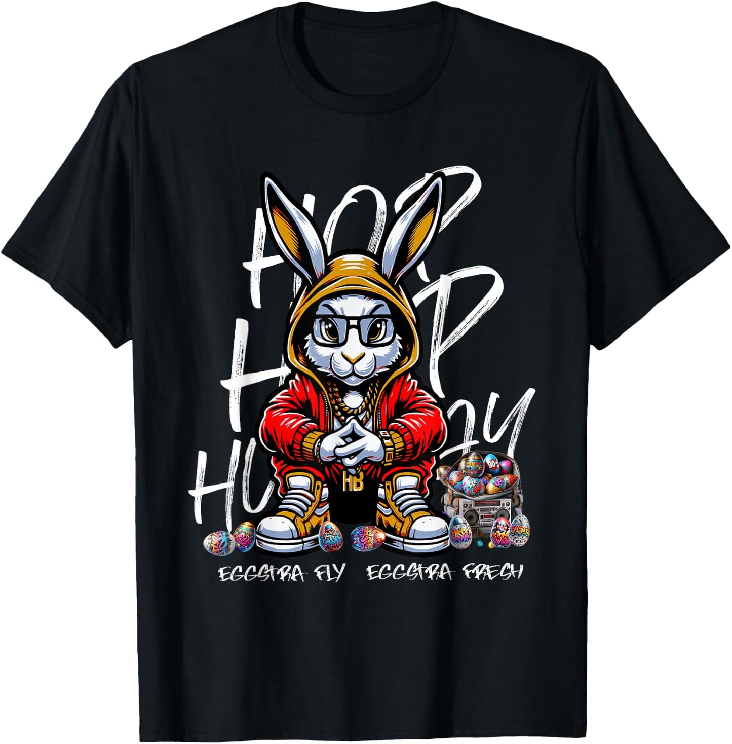 Easter Hip-Hop Bunny Street Style Rabbit with Beats T-Shirt - T-Shirt | Black