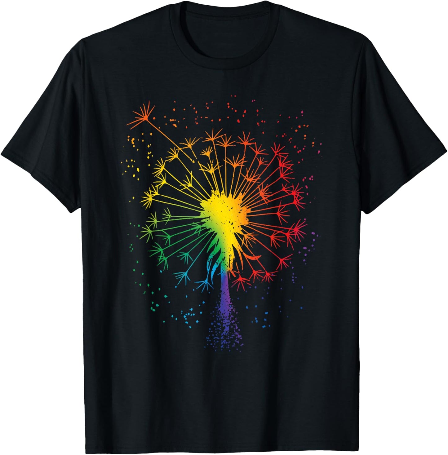 Just Dandelion Dandelion Garden Breathe Rainbow Flower T-Shirt - T-Shirt | Black