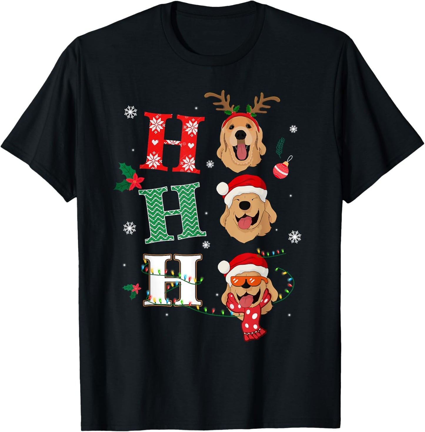 Ho Ho Ho Retrievers Golden Xmas Outfit Christmas Costume T-Shirt - T-Shirt | Black