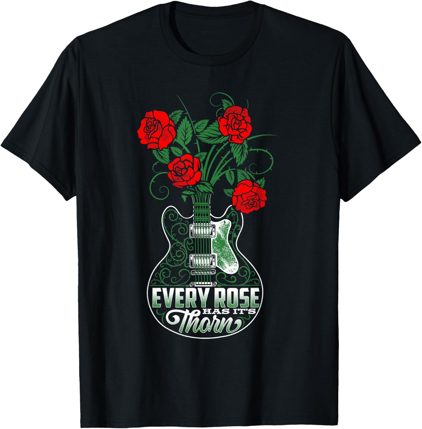 Every Rose Has It's Thorn Guitarist Roses and Guitar T-Shirt - T-Shirt | Black