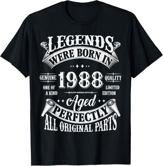37th Birthday 37 Years Old Vintage Legends Born In 1988 T-Shirt - T-Shirt | Black
