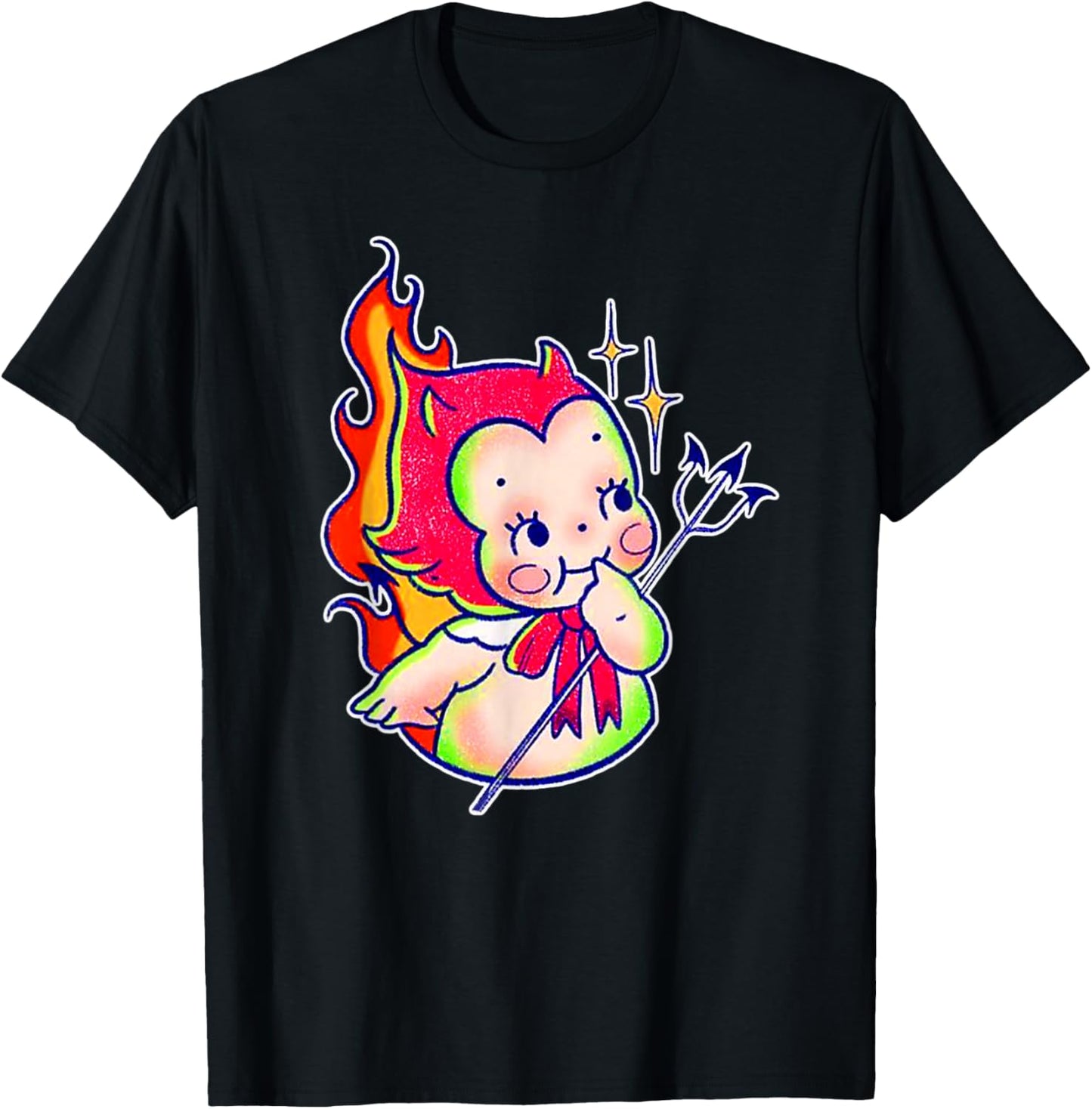 Devil Kewpie Baby Demon Pitchfork Traditional Tattoo Flash T-Shirt - T-Shirt | Black