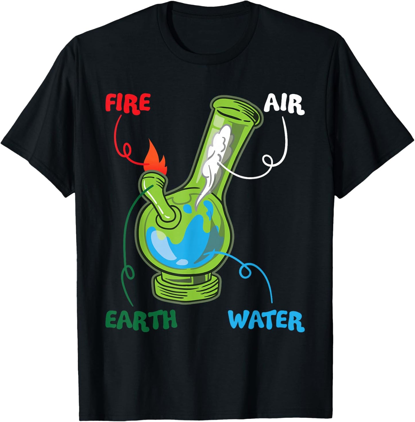 Bong Elements Fire Water Air Earth Cannabis Anatomy Fun T-Shirt - T-Shirt | Black