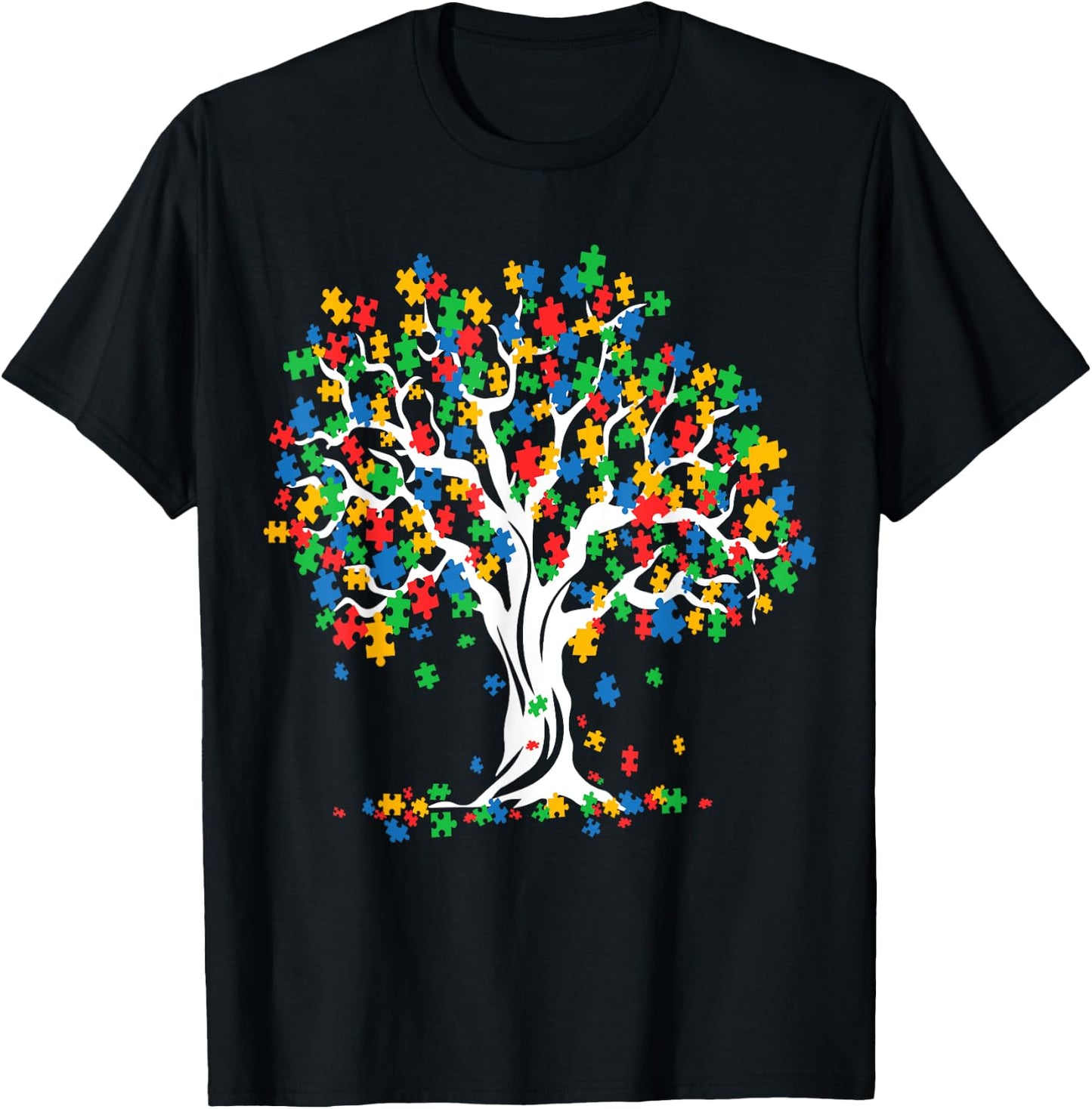 Tree Of Life Autism Awareness Month Funny ASD Supporter Gift T-Shirt - T-Shirt | Black