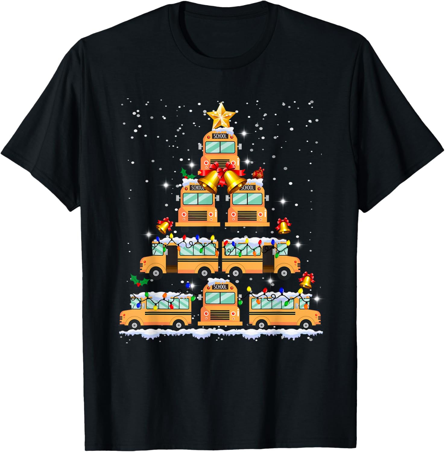 Funny School Bus Christmas Tree T-Shirt - T-Shirt | Black