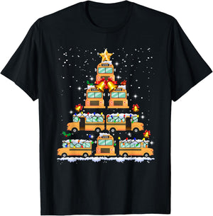 Funny School Bus Christmas Tree T-Shirt - T-Shirt | Black