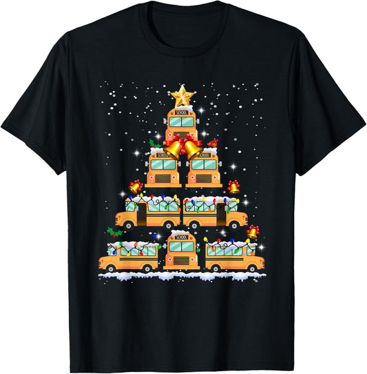 Funny School Bus Christmas Tree T-Shirt - T-Shirt | Black