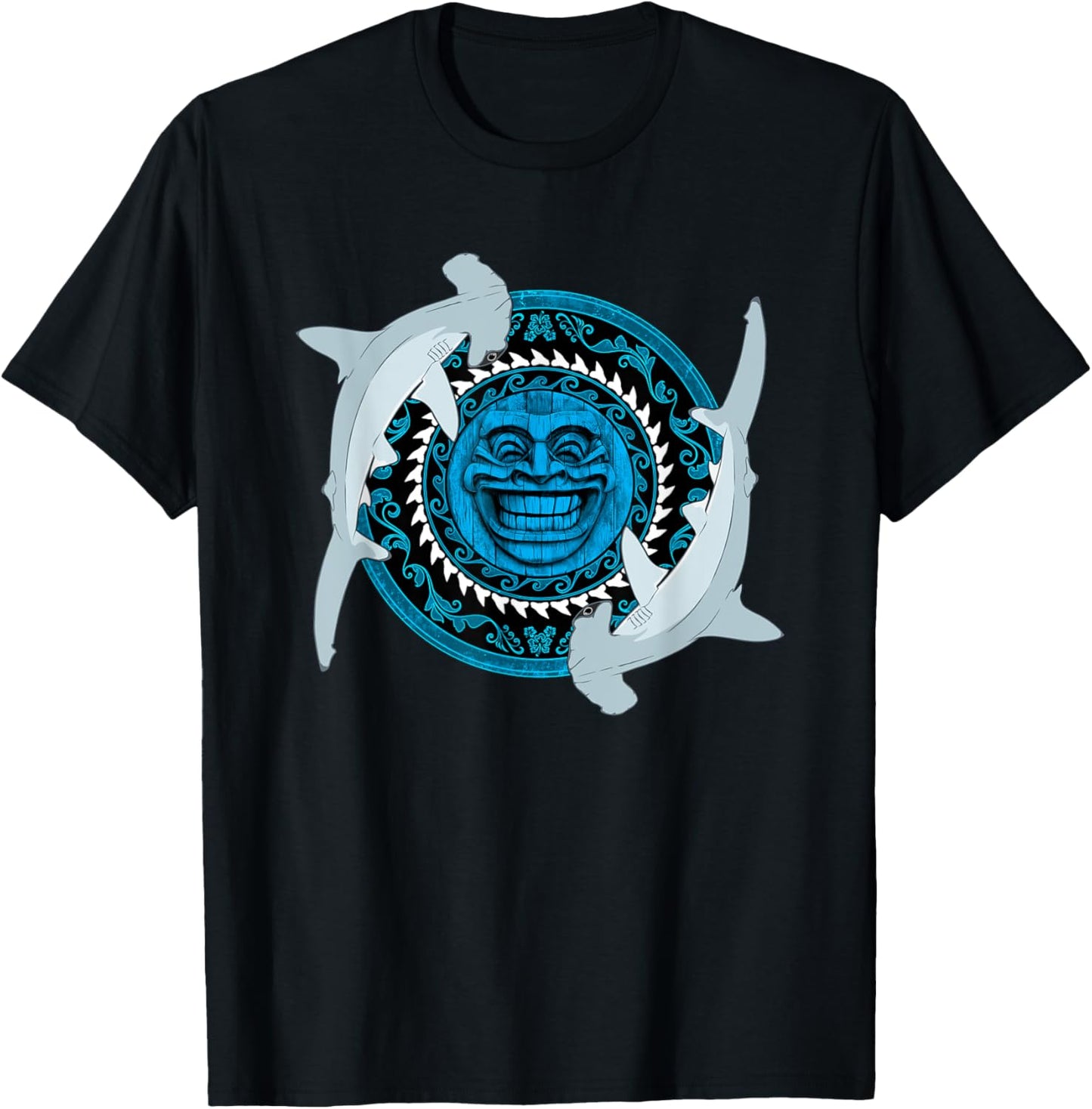 Hammerhead shark Tiki Totem T-Shirt - T-Shirt | Black