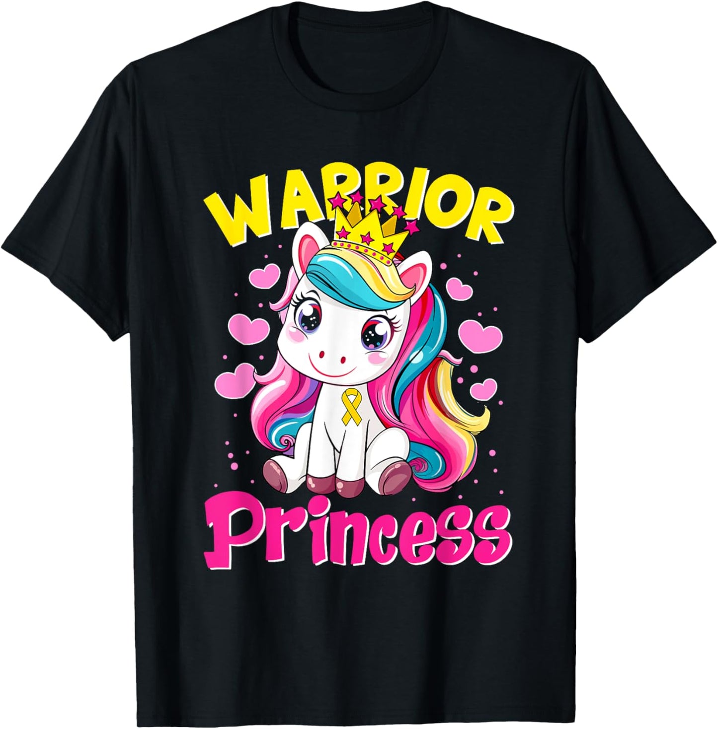 Warrior Princess Unicorn Girls Childhood Cancer Awareness T-Shirt - T-Shirt | Black