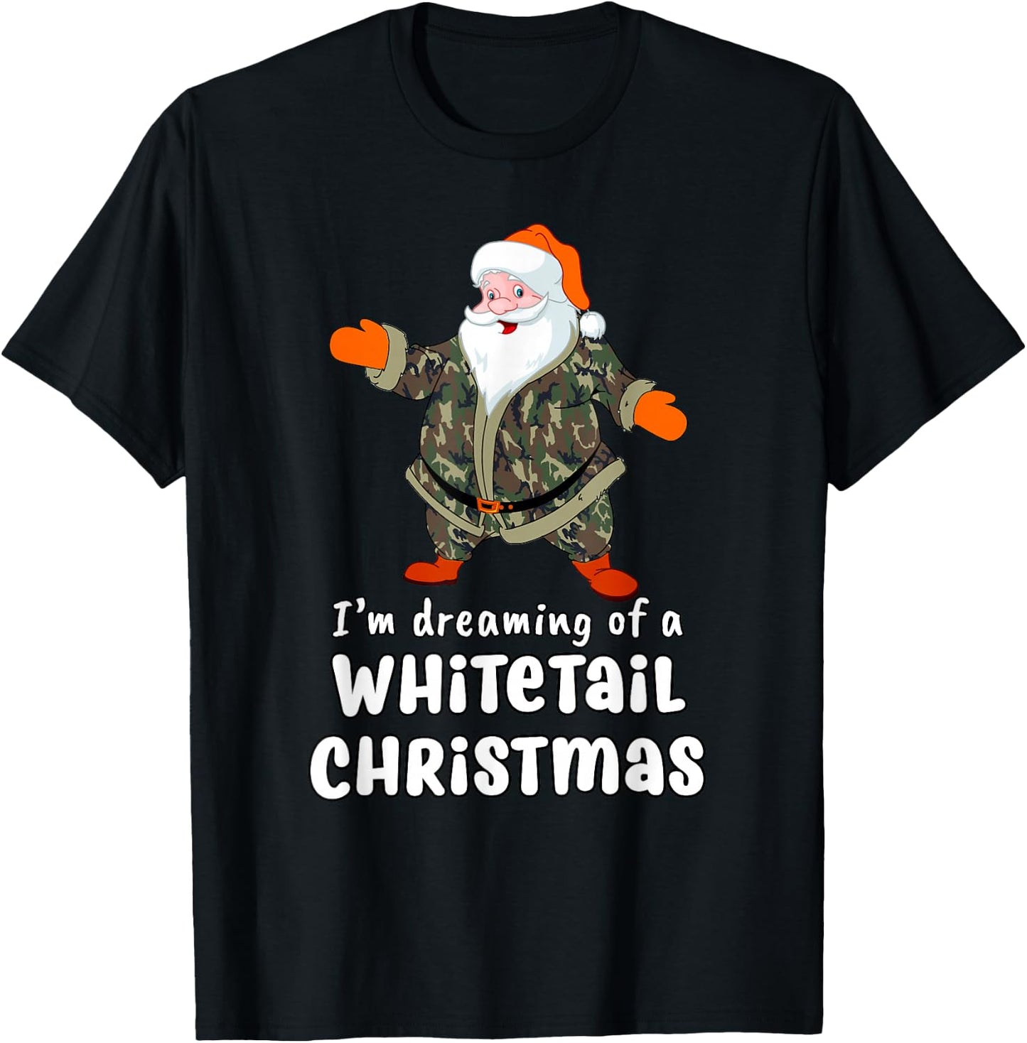 Deer Hunting Whitetail Christmas Camo Santa T-Shirt - T-Shirt | Black