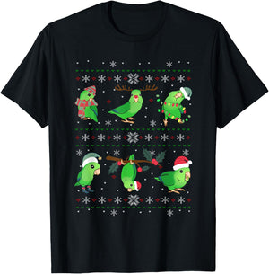 Ugly Christmas Green Parrotlet Birb memes Parrot owner T-Shirt - T-Shirt | Black